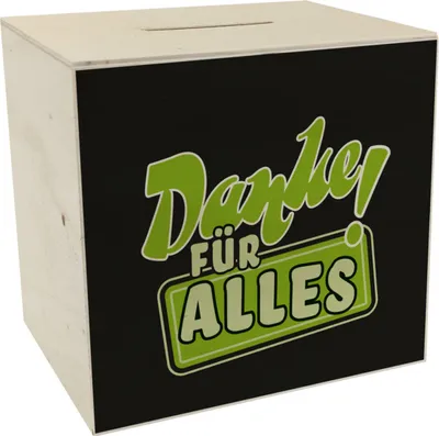 Produktbild von Spardose aus Holz in Grün zum Thema Dankbarkeit - Danke für Alles!