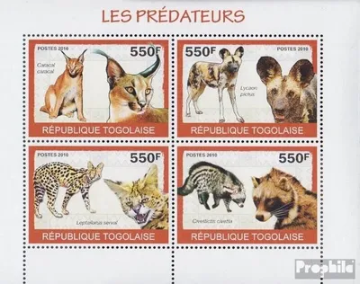Produktbild von Briefmarken Togo 2010 Mi 3459-3462 Kleinbogen (kompl.Ausg.) postfrisch Raubtiere