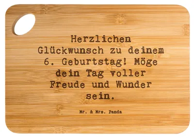 Produktbild von Mr. & Mrs. Panda holzschneidebrett Spruch 6. Geburtstag - Transparent - Geschenk, Hackbrett, Frühstücksbrettchen, Brett, Überraschung, Geburtstagstorte, Küchenbrett