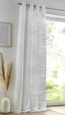 Produktbild von Kutti Vorhang Crinkle weiß Offwhite mit Ösen Musselin Polyester / Baumwolle Streifen weich luftig lichtdurchlässig bügelfrei 140 x 225 (1 Stück)