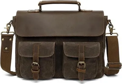Image de Sac à bandoulière rétro - Sac à main - Sac de transport - Sac pour homme - Cuir Canvas - Sac de coursier - Serviette - Sac de travail/voyage - Sac d'école/unité - Sac d'école/travail en plein air pour homme (chantier)