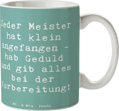Produktbild von Mr. & Mrs. Panda Kaffeebecher Spruch Wettkampfvorbereitung meistern - Meeresbrise - Geschenk, Zuversicht, Inspiration, Trinkbecher, Kaffeetasse, Vertrauem, Becher, Erfolg