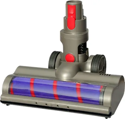 A vacuum cleaner floor head with a roller brush is shown against a white background.