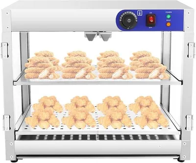 Produktbild von Warmhaltevitrine 2 Etagen Heiße Theke Speisenwärmer Warmhaltetheke 30-85°C Vitrine für Speisenwärmer Thekenvitrine, Display für kommerzielle Speisenwärmer, mit Griffe und Lebensmittel-Clip,61*38*51cm