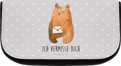 Produktbild von Mr. & Mrs. Panda Kulturbeutel Bär Liebesbrief - Grau Pastell - Geschenk, Freund, Kosmetiktasche, kosmetiktäschchen, Liebeskummer, Teddy, Sehnsucht, Make-up Organizer