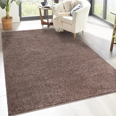 Produktbild von Shaggy Hochflor Teppich Wohnzimmer - 230x320 cm - Braun - Einfarbige Schlafzimmer-Teppiche