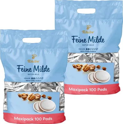 Produktbild von Tchibo Kaffeepads Vorratspack Maxipack, Feine Milde, 200 Stück – 2x 100 Pads (Kaffee, mild mit sanften Röstaromen), nachhaltig, geeignet für Senseo Maschinen
