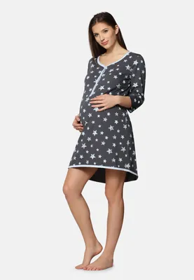 Image de Chemise de nuit de grossesse pour femme Be Mammy avec fonction d'allaitement BE20-176 (motifs graphiques étoiles bleues, XL)