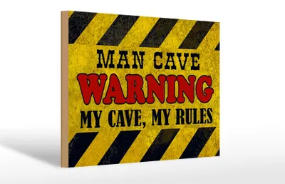 Produktbild von Holzschild Spruch 30x20cm man cave warning my cave rules