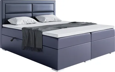 Produktbild von MEBLINI Boxspringbett mit Bettkasten - Gepolstert Doppelbett mit Matratze und Topper - Polsterbett mit Stauraum - Bett mit Kopfteil - Stauraumbett - MERIDA - 180x200 - H4/Dunkelgrau Kunstleder