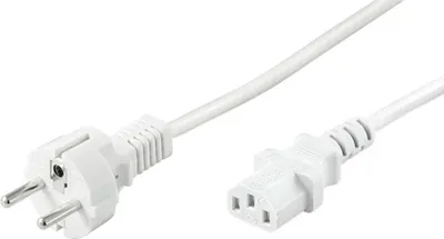 Produktbild von Kaltgeräte-Anschlusskabel, 2 m, Weiß, (3*0,75 mm²) Schutzkontaktstecker Hybrid (Typ E/F, CEE 7/7) > Gerätebuchse C13 (Kaltgeräteanschluss)