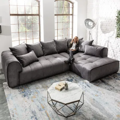 Produktbild von riess-ambiente XXL Ecksofa CLAN 320cm anthrazit Samt Bigsofa inkl. Kissen modern