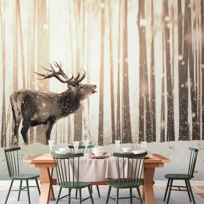 Produktbild von Vlies Fototapete - Deer in the Snow (Sepia) 150x105 cm Tiere g-B-0143-a-c