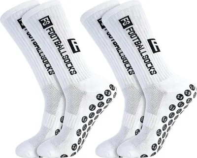 Image de 2 paires de chaussettes de football antidérapantes pour hommes Chaussettes de sport blanches, taille 39-46