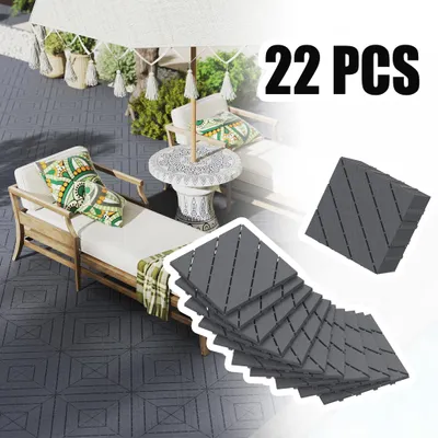Zdjęcie produktu dla YARDIN PE, modułowe płytki tarasowe i balkonowe, wzór 3 (wzór skośny), kolor antracyt, wymiar 30x30 cm, imitacja drewna, odporne na warunki atmosferyczne, odporne na promieniowanie UV, zestaw 22 sztuk (2 m²)