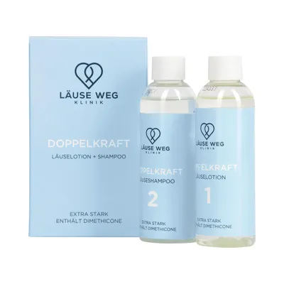 Produktbild von Läuse Weg Klinik – Premium Läuseshampoo in Kombination mit hochdosierter Lotion für Erwachsene und Kinder – Läusemittel auf Basis von Dimeticon