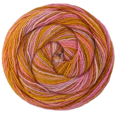Produktbild von Lana Grossa GOMITOLO DISEGNO 200 g Dochtgarn mit lebendigem Farbverlauf Farbe 524 - Wüstengelb/Flieder/Rosa/Pink/Gelbbraun