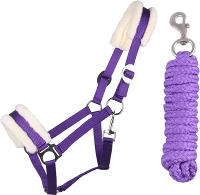 Produktbild von Halfter-Set mit Kunstfell Halfter und Führstrick ARBO-INOX® Größe - Cob Vollblut Farbe - Lila