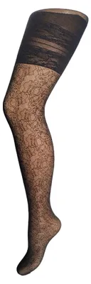 Produktbild von Bonnie Doon Plus Size Strumpfhose mit Blumenmuster und Spitze, Schwarz, Größe 48/50 (3XL) – Oberschenkelverstärkung – Baumwollzwickel – Elegant für große Größen – Blumenmuster und Spitze – Bequeme Passform