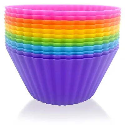 Productafbeelding van Siliconen muffinform, 12 stuks, 6 kleuren, 7 x 4,5 x 3,5 cm. Herbruikbaar, antiaanbaklaag