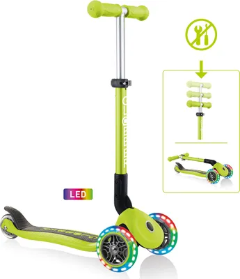 Produktbild von GLOBBER JUNIOR FOLDABLE LIGHTS – Tretroller, 120/80 mm, ABEC 5, 3-rädrig, LED-Leuchtrollen, lime grün