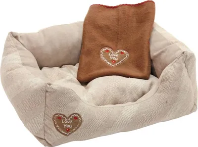 Zdjęcie produktu dla Przytulne łóżko Love You z haftem piernikowym 47 x 37 cm beżowe
