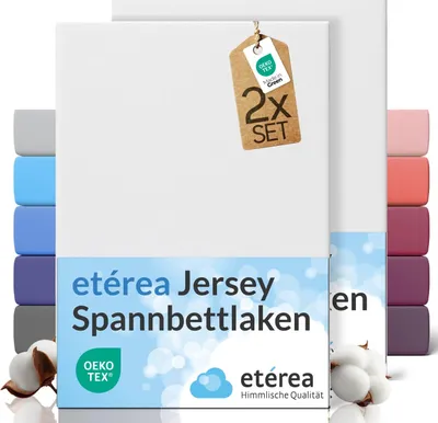 Produktbild von etérea Spannbettlaken Jersey 2 Stück - 80x160 cm - Bettlaken - 100 % Baumwolle - Weiss
