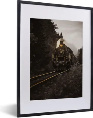 Produktbild von MuchoWow® Gerahmtes Poster Zug - Schwarz - Gold 30x40 cm - Poster mit Schwarzem Bilderrahmen Wandposter Rahmen Foto Bilder - Wandposter Schlafzimmer