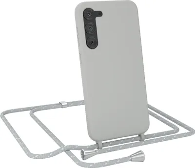 Produktbild von EAZY CASE Handykette kompatibel mit Samsung Galaxy S23 Plus Handyhülle zum Umhängen, Silikon Hülle mit Band, Schutzhülle mit Ersatzkordel, Stylische Kette für Smartphone, Hell Grau / Weiß