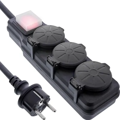 Produktbild von InLine 16493Q, 10 m, Typ F, IP44, Schwarz, Kunststoff, 3 AC-Ausgänge
