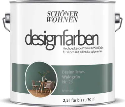 Produktbild von Schöner Wohnen Designfarben Feinmatte Wandfarbe 2,5 L Farbwahl, Farbe:Nr 26 Besinnliches Waldgrün