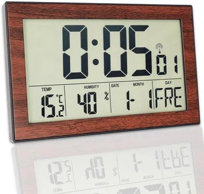 Obrázek produktu pro Digitální nástěnné hodiny s rádiem, ukazatelem teploty a vlhkosti, podsvícením, 20 x 12 cm, plastové