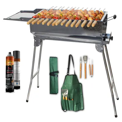 Produktbild von Familien Mangal Grill mit 14 Spiessen – Edelstahl Holzkohlegrill mit klappbaren Füßen, 14-Spieße-Grillfläche & abnehmbarem Kohlebehälter
