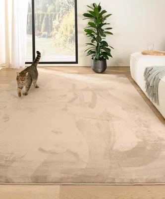 Immagine prodotto di Tappeto morbido Unyqoos®, color beige, 200 x 290 cm – realizzato in microfibra di poliestere, a pelo corto ed extra soffice, lavabile a 30 °C