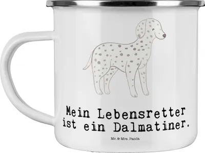 Produktbild von Mr. & Mrs. Panda Pott Dalmatiner Lebensretter - Weiß - Geschenk, Dalmatinac, Blechtasse, blechbecher, Teetasse, Haferl, Emaille Tasse