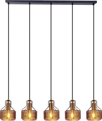 Zdjęcie produktu dla Lampa wisząca, metal, tkanina, czarne złoto, 4 żarówki