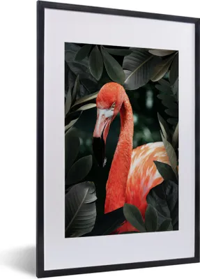 Produktbild von MuchoWow® MuchoWow® Gerahmtes Poster Flamingo - Blätter - Grün 40x60 cm - Poster mit zchwarzem Bilderrahmen - Poster in Rahmen
