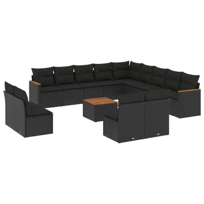 Produktbild von vidaXL 14-tlg. Garten-Sofagarnitur mit Kissen Schwarz Poly Rattan