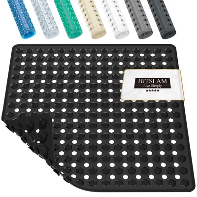 Produktbild von Duschmatte rutschfest 53x53cm Quadratisch Schwarz PVC mit Saugnäpfen schimmelresistent maschinenwaschbar