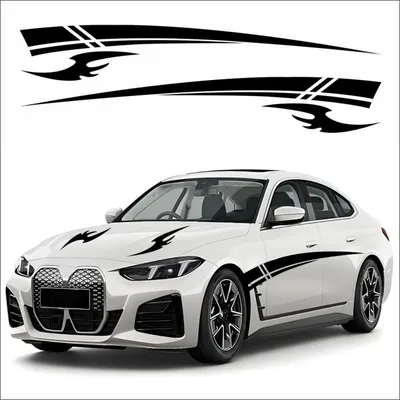 Produktbild von Autoaufkleber, Rennstreifen-Dekorstreifen für Türen, Motorhaube, SUVs, Lastwagen, 4 Stück, Schwarz, 106"x9.2"
