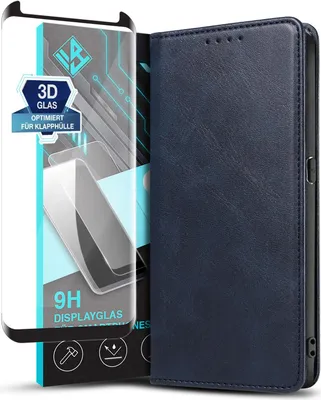 Produktbild von Handyhülle für Samsung Galaxy S9 mit 9H Displayglas Kunstleder Flip Cover Hülle Handytasche Case Kartenfach Farbe: Blau