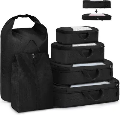 Produktbild von Famanu Kofferorganizer Set Kompressionsfunktion - 6-teilig - Multifunktional - Schwarz