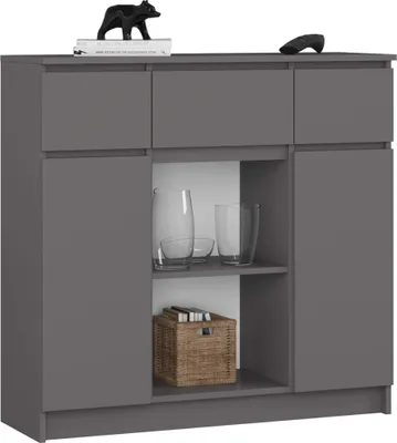 Produktbild von Kommode K100 Graphitgrau 101 cm 2 Türen 3 Schubladen 6 Regalböden B101xH98xT35cm