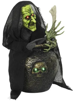 Immagine prodotto di Una strega da tavolo animata per Halloween, con effetti sonori di risata, occhi luminosi e attivazione tramite suono o tocco