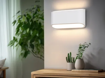 Produktbild von LED Wandleuchte aus Gips bemalbar, Wohnzimmer Wandbeleuchtung indirekt, B: 23cm