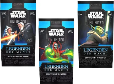 Produktbild von Star Wars: Unlimited – Legende der Macht 3er Booster Pack – Trading Card Game – 16 Karten pro Booster – Deutsch + Heartforcards® Versandschutz