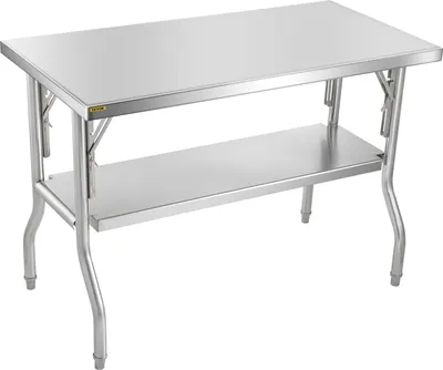 Produktbild von VEVOR Arbeitstisch Küche, 1220 x 610 x 850 mm Arbeitstisch Gastro 2-lagiger Zubereitungstisch Edelstahl Gastro Tisch, Essenszubereitung Gewerbe Küchentisch Lebensmittel Küchentisch Edelstahltisch