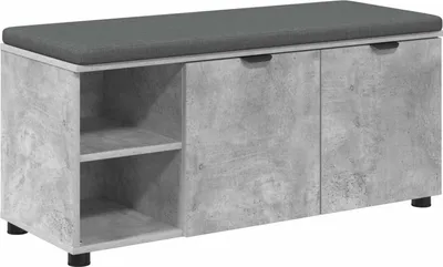 A storage bench with a cushion on top, shown from the front.