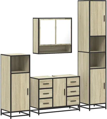 Produktbild von vidaXL 4-tlg. Badmöbel-Set Sonoma-Eiche Holzwerkstoff