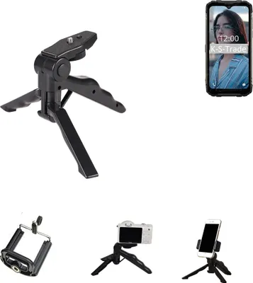 Produktbild von K-S-Trade Stativ Tisch-Ständer Dreibein Handy-Stativ Ständer kompatibel mit Doogee S96 Pro Mini-Stativ Smartphone Tripod Handy-Stativ aus Plastik